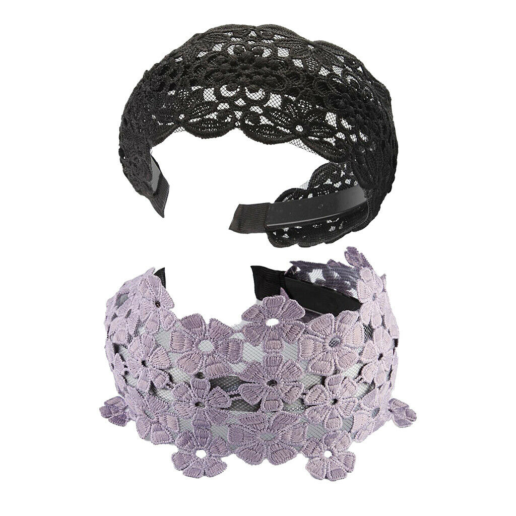 2pcs Women Lace Fabric Wide Headband Hair Band Hoop Wrap Hair Accessories