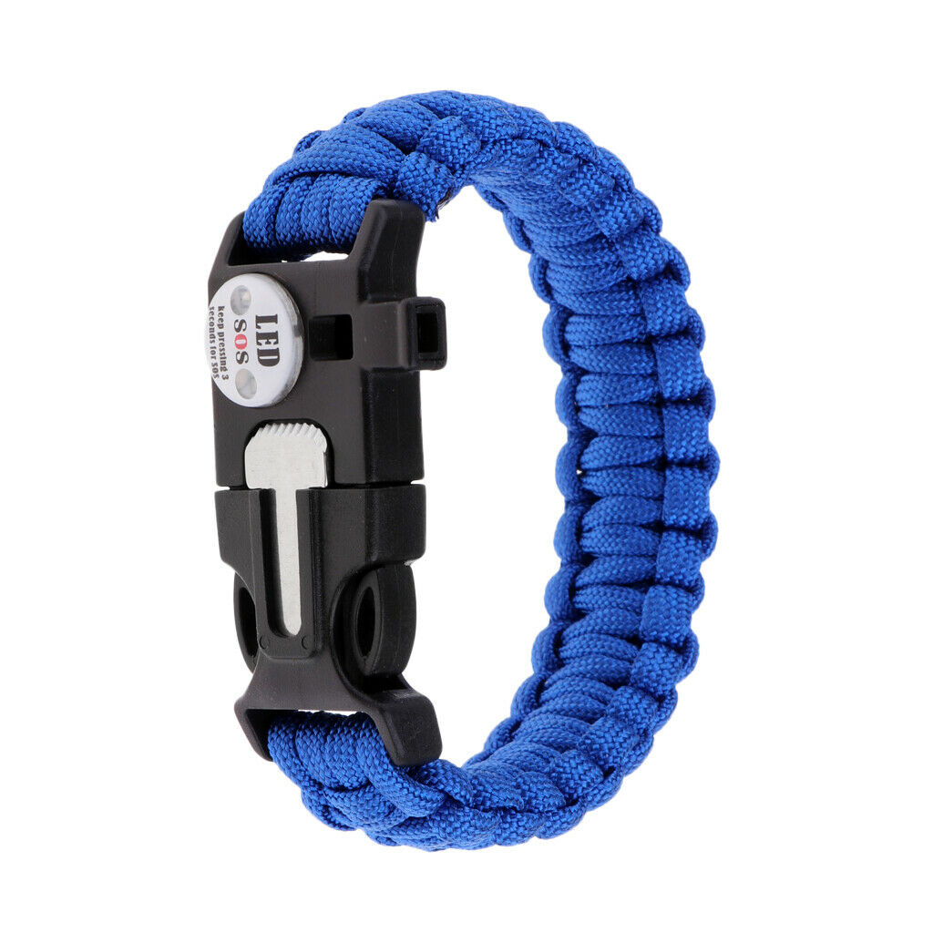 Outdoor Parachute Lanyard Survival Bracelet LED Webbing Rope Cord Blue