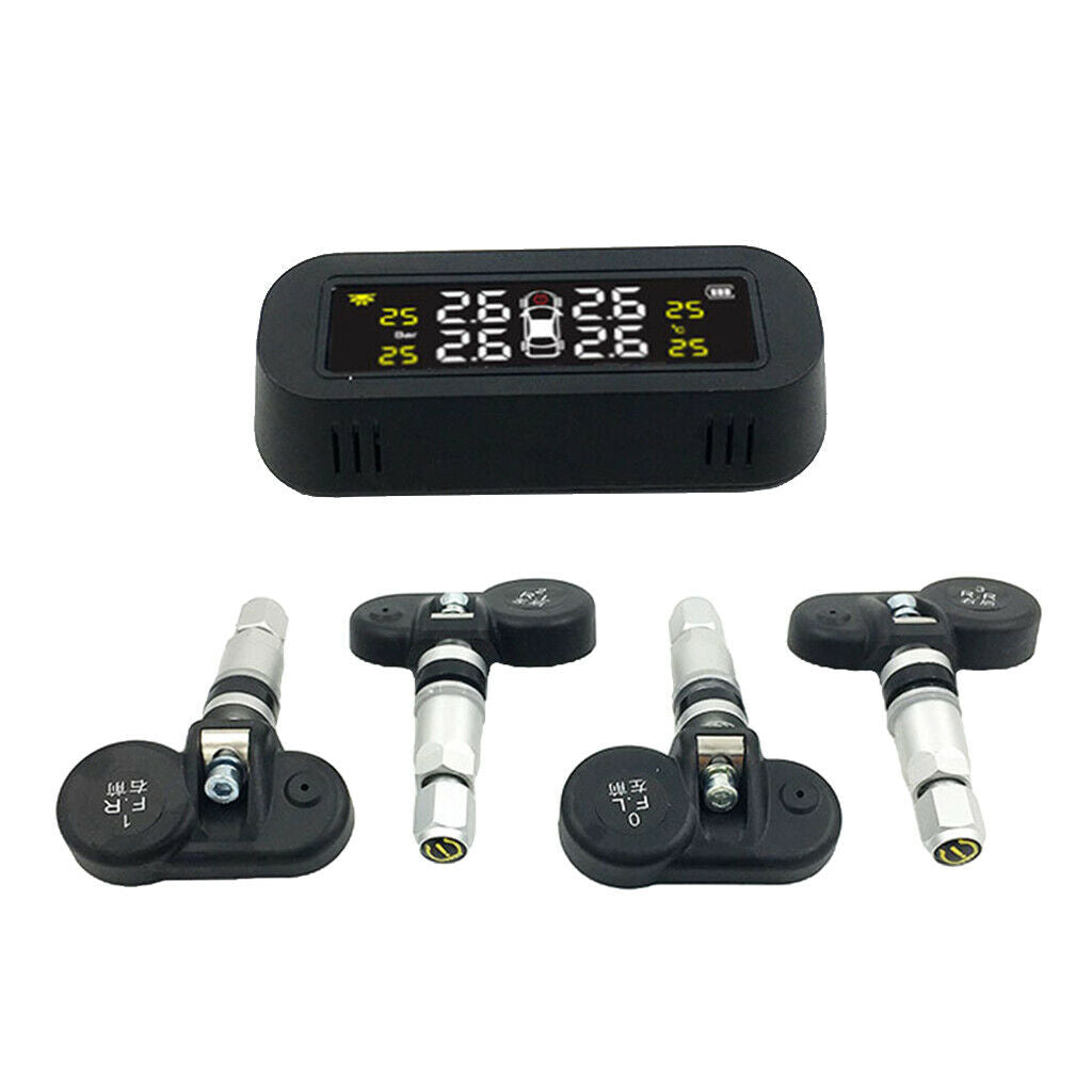 4 Solar Sensors Wireless TPMS Car Tire Tyre Pressure Monitoring System Detection