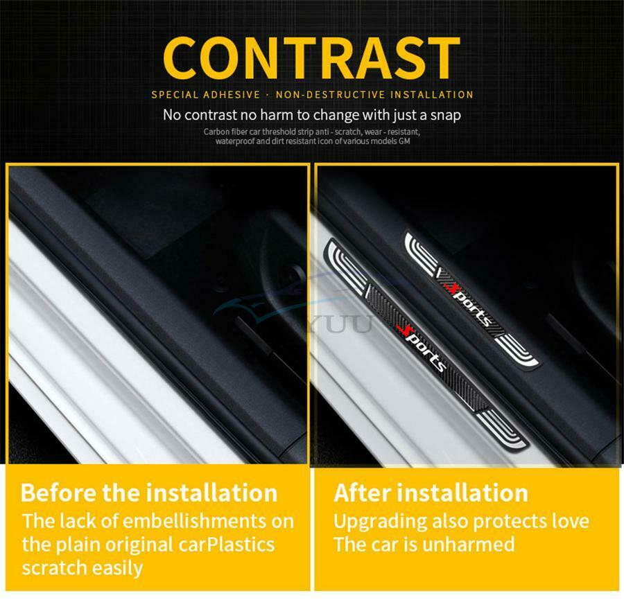 4PC Rubber+Carbon Fiber Car Door Scuff Sill Cover Panel Step Protector Universal