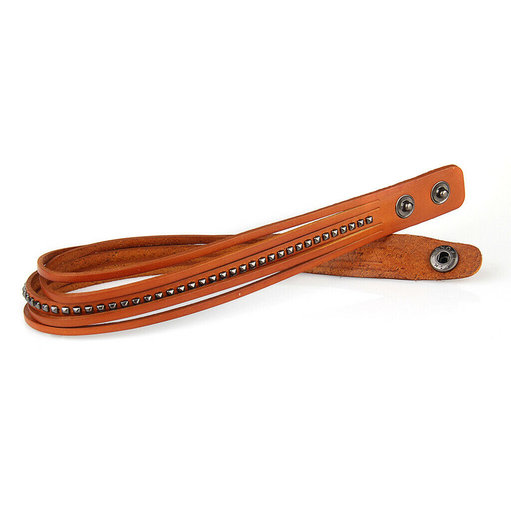 Rivet Punk PU Leather Wrap Wristband Multilayer Bracelet Adjustable Orange