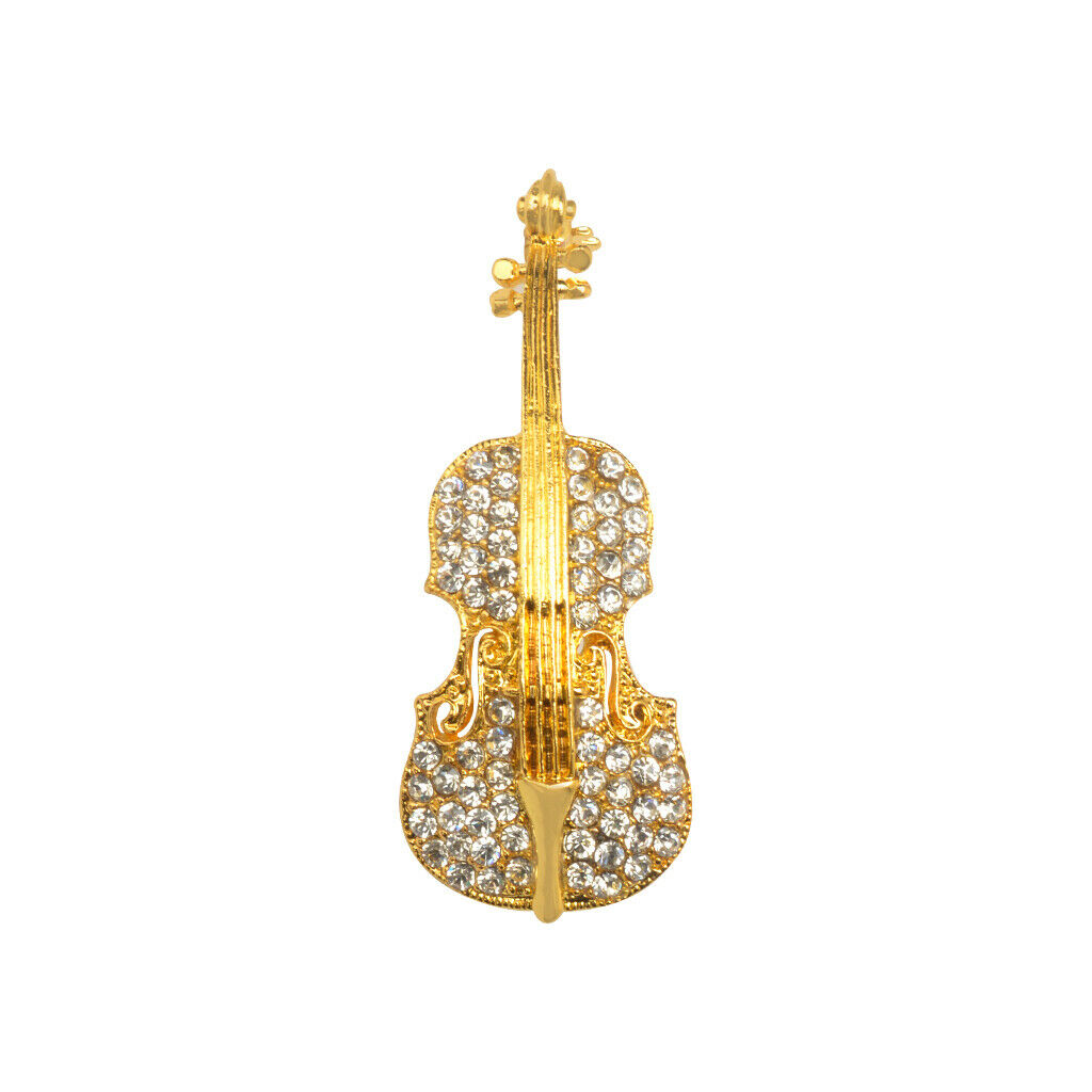 2x Women Jewelry Antqiue Violin Crystal Autumn Clothing Accessories Brooch Pin