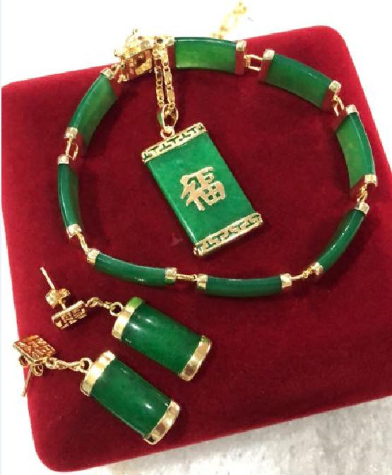 New - fashion beautiful green jade jewelry set AAA