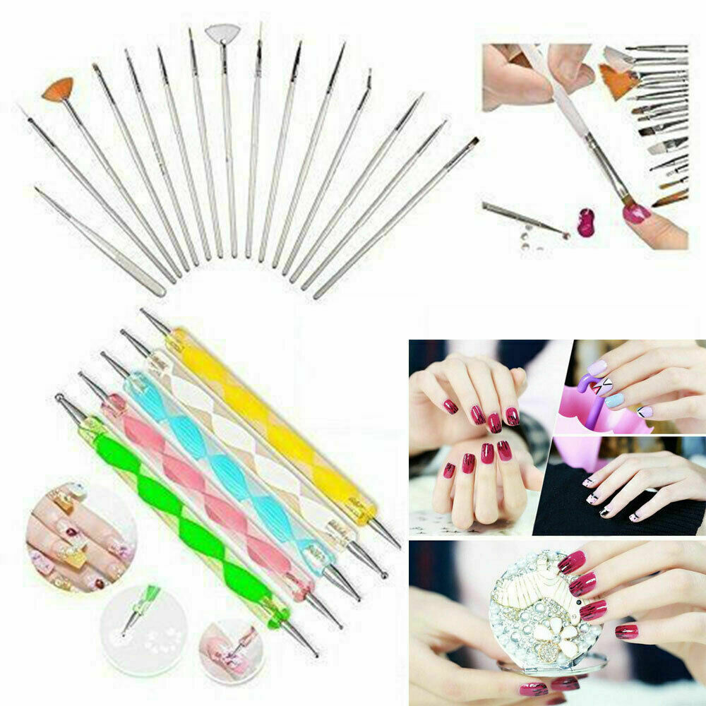 20x UV Gel Nail Art Design Painting Dotting Detailing Pens Brushes Tool Set Kit