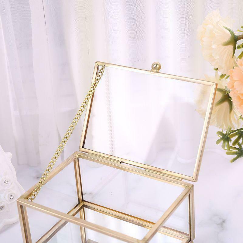 Rustic Wedding Ring Box Geometric Transparent Glass Jewelry Display Storage Hold