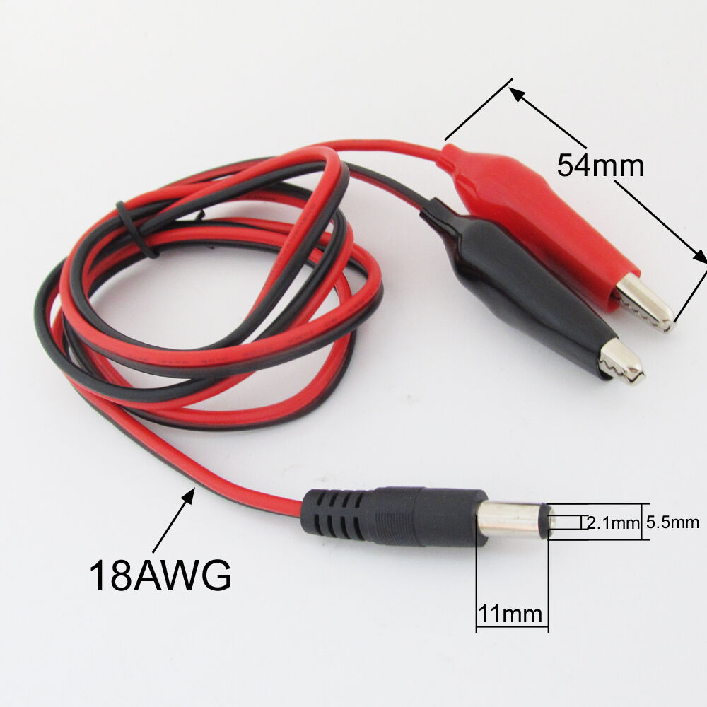 4sets 18AWG 1M 5.5 x 2.1mm DC Power Male Plug to Dual 45mm Alligator Clip Cable