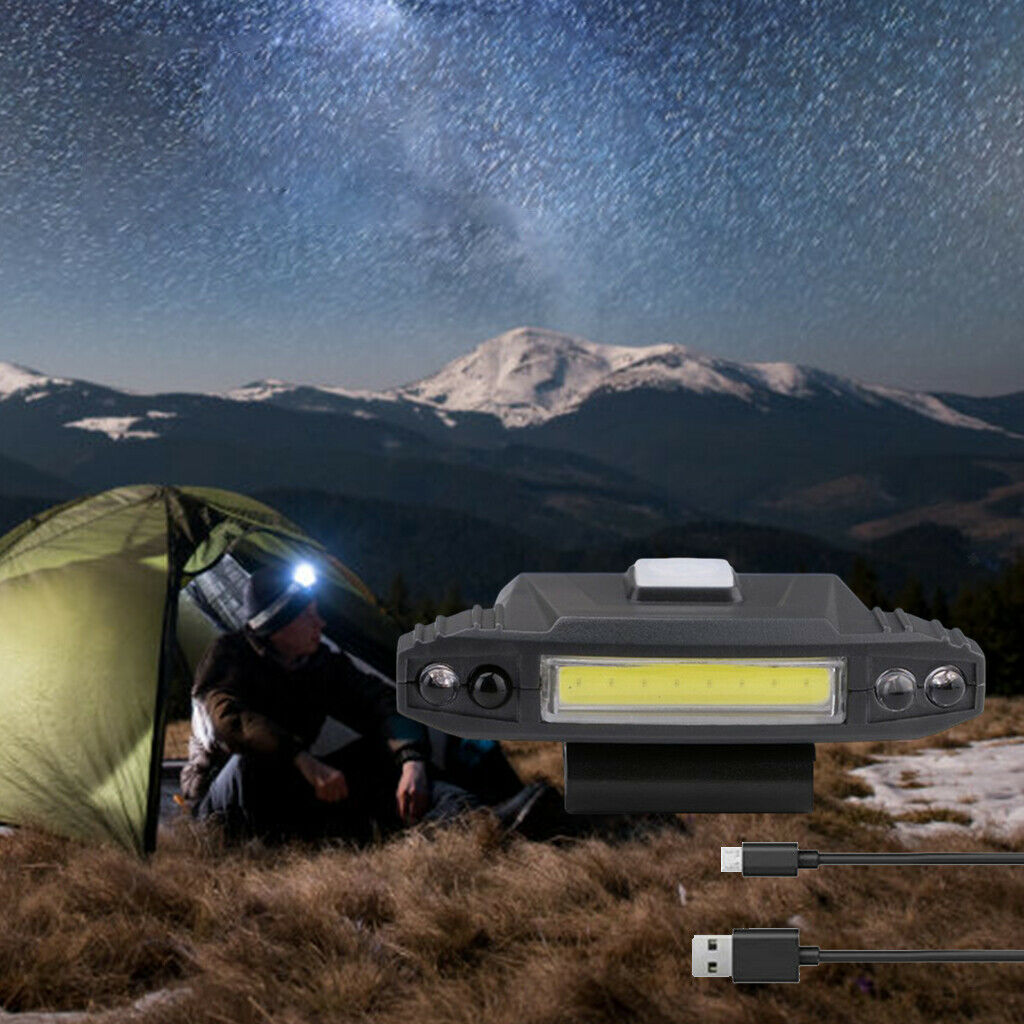 ABS COB Head Lamps Adults Outdoor Hat Clip Light 4 Modes Flashlight Sensor