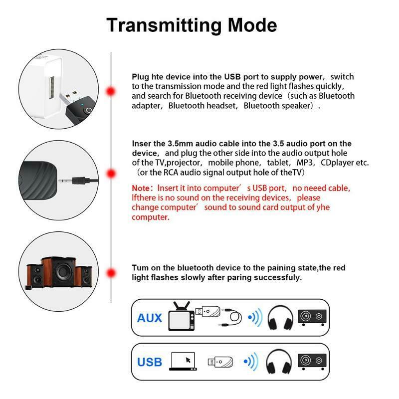 USB Bluetooth-compatible 5.0 3 In 1 Audio Receiver Transmitter Adapter 3.5mm AUX