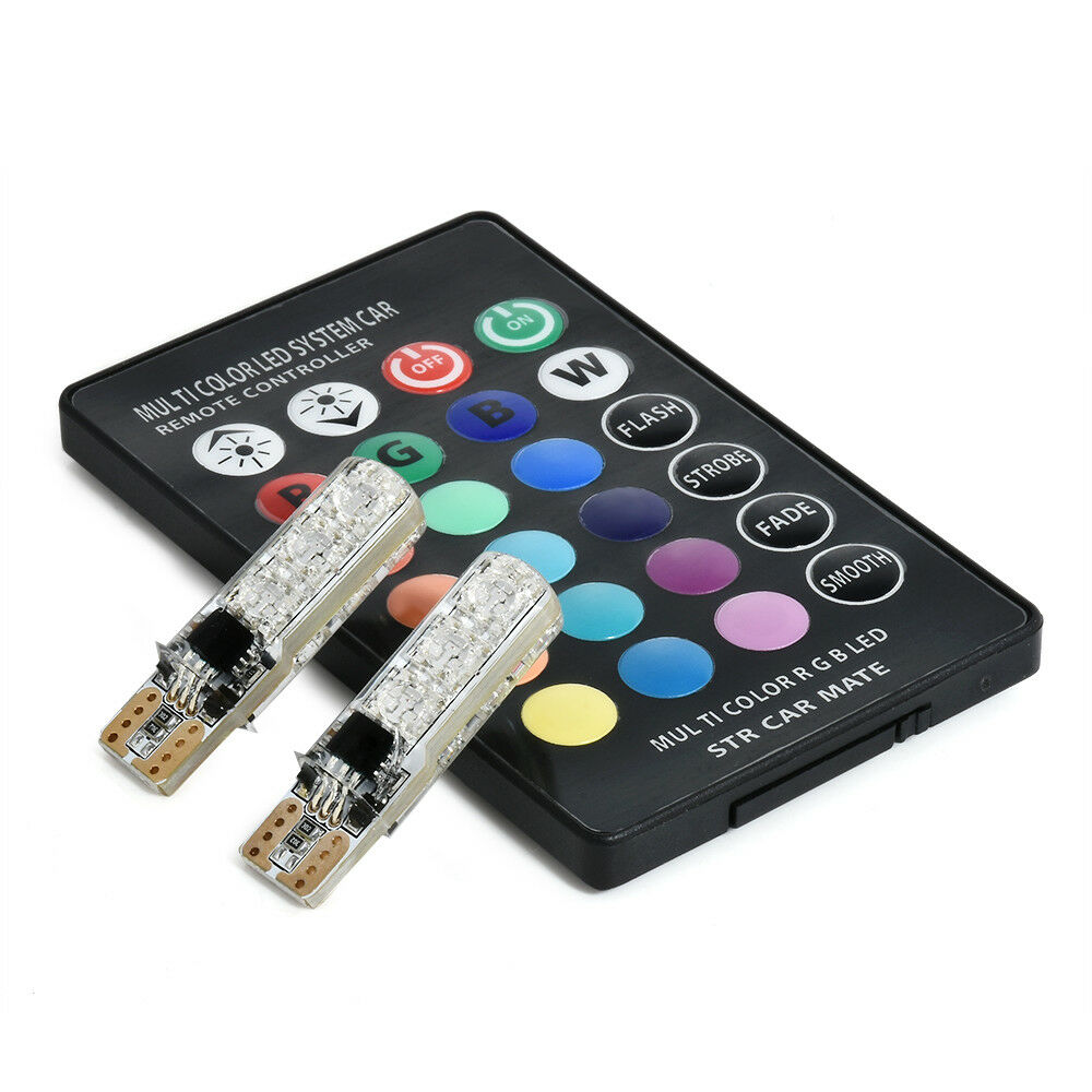 2x T10 5050 Remote Control Car Led Bulb 6 Smd Colorful W5w 501 Side Light Bulbs