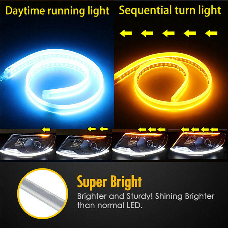 2X 45cm LED Switchback Headlight Sequential DRL Light Strip Tube Blue&Yellow Xz