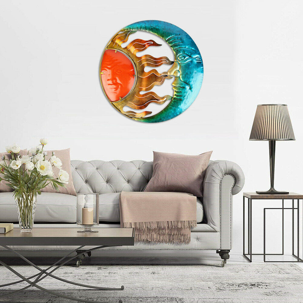 Metal Sun and Moon Stars Hanging Wall Art Sculpture Indoor Outdoor Art Decor @