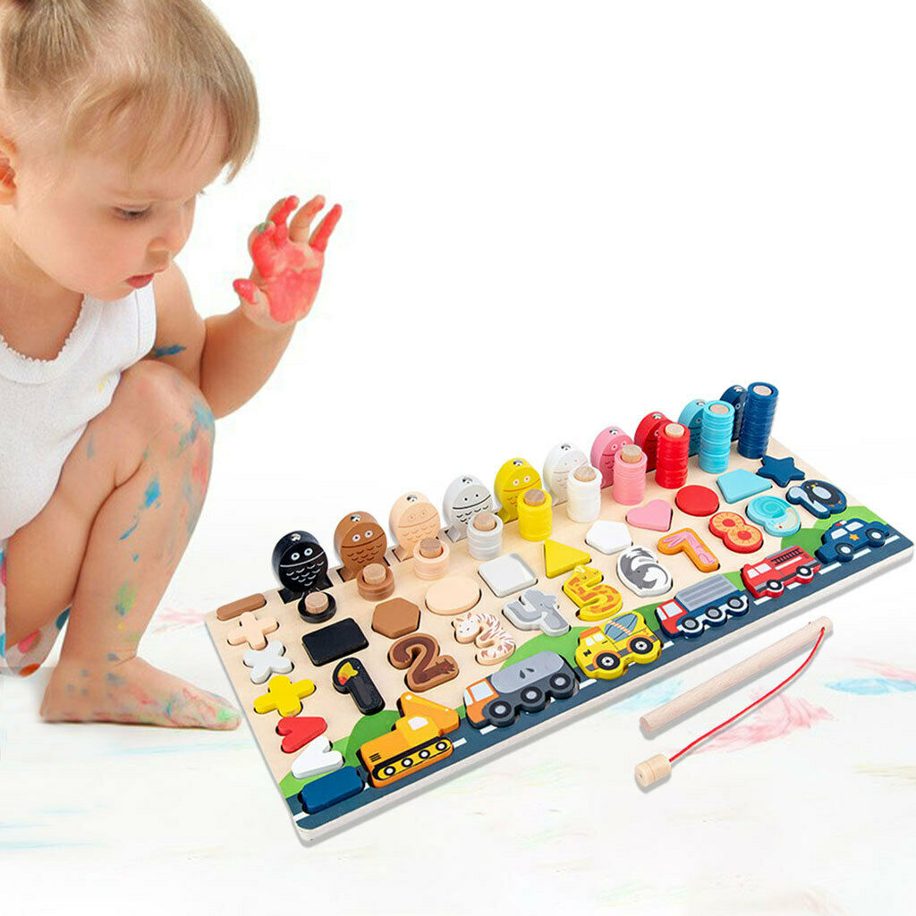 6-in-1 Number Puzzle Pegs Board Fishing Game Educational Math Learning Board