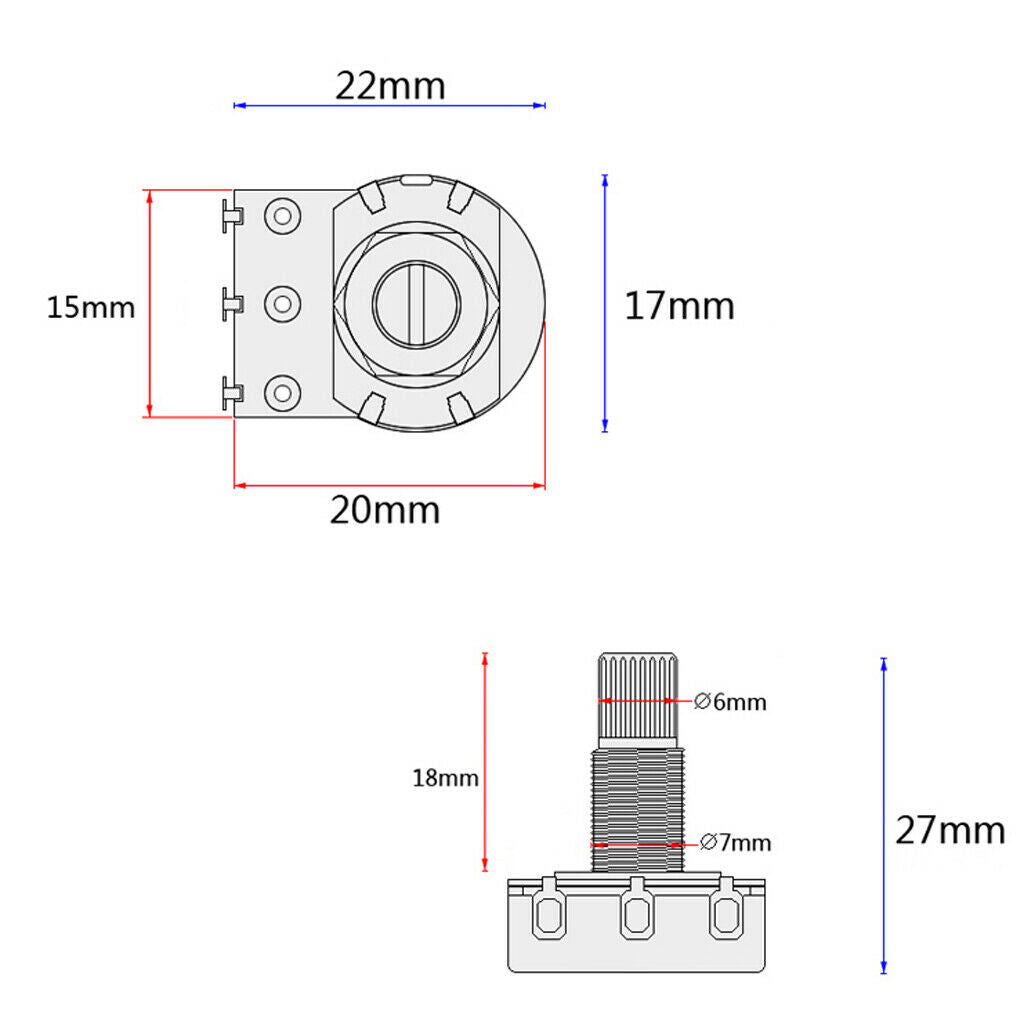 Guitar Potentiometer A50K B50K Split Shaft Linear Taper Volume Tone Pot