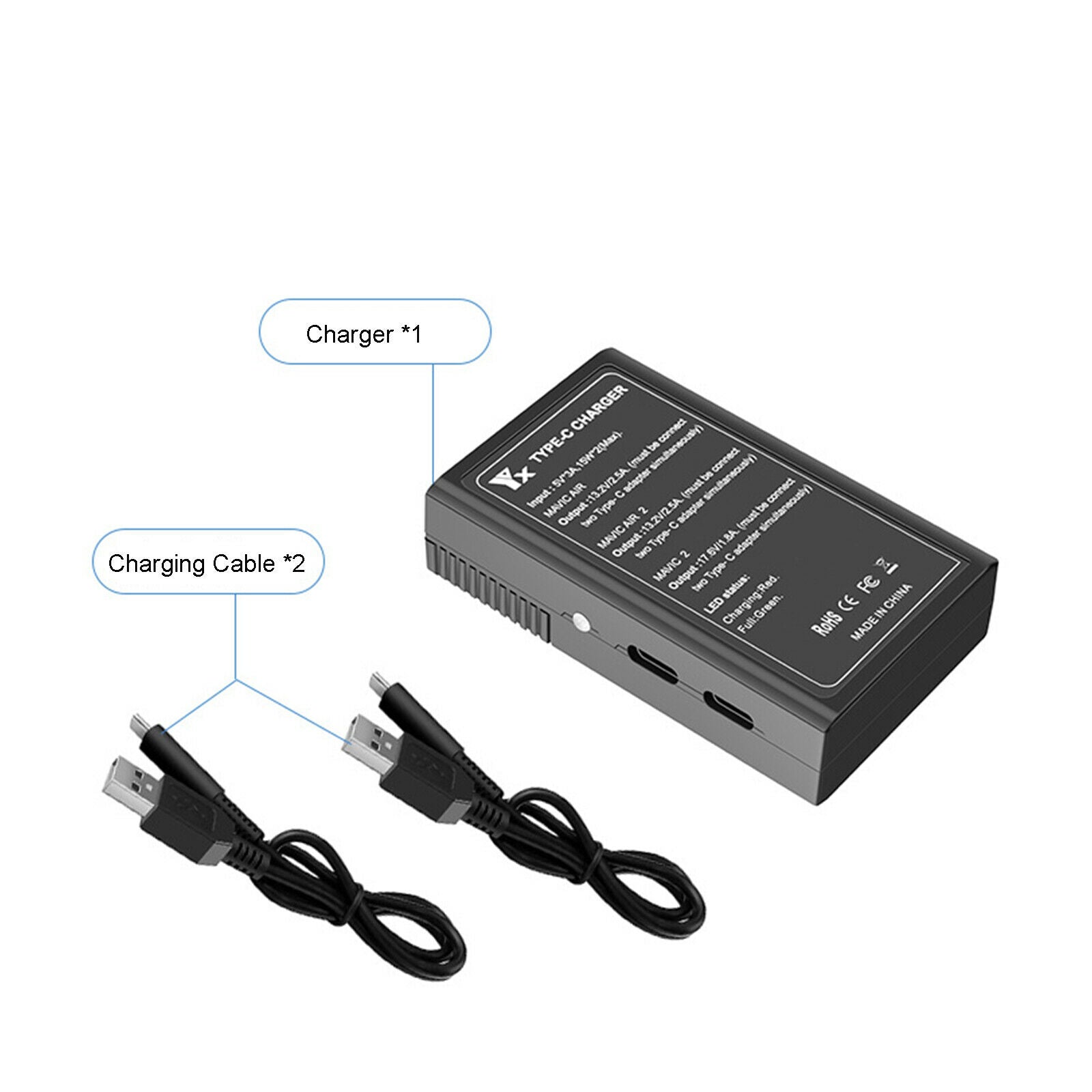 USB Battery Charger QC 3.0 Fast Charging Hub for Mavic Air 2 Drone Battery