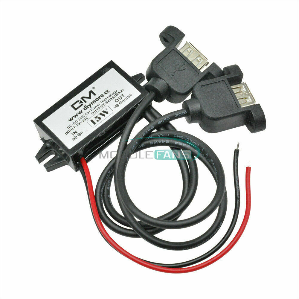 DC-DC Converter 12V To 5V Module 3A Double Dual USB Output Power Adapter