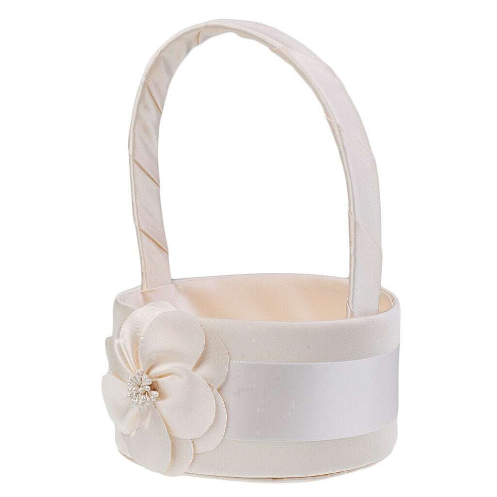 Premium Flower Girl Basket for Wedding Party Ceremony Events Decor Champagne