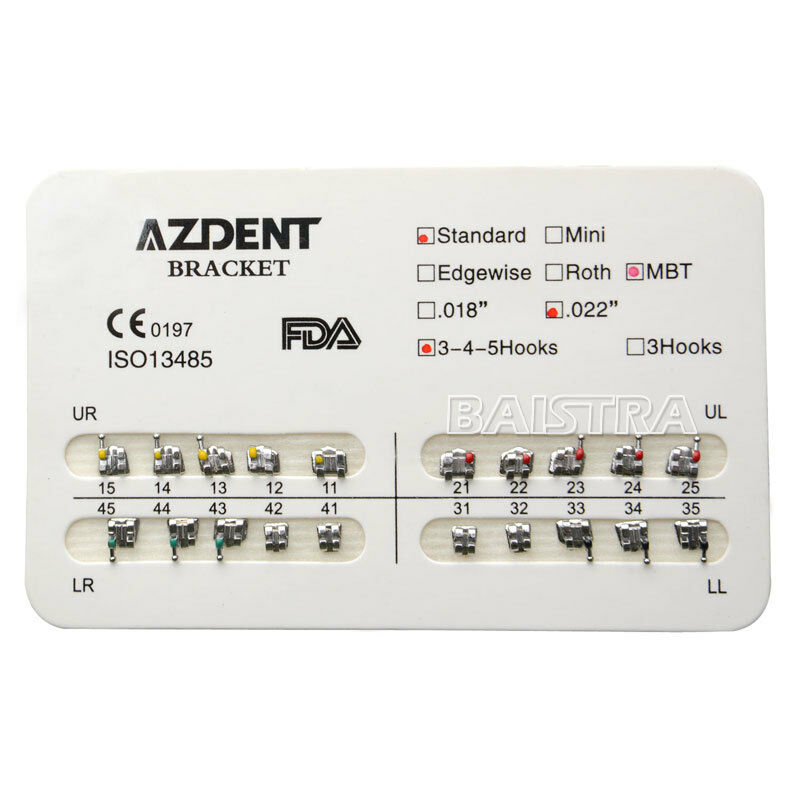 200X Dental Orthodontic Metal Brackets Braces Standard MBT 022 Hooks 3 4 5 FDA
