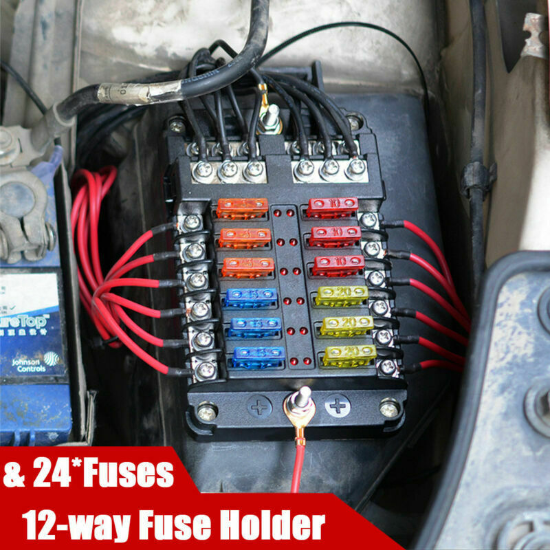 12 Way Standard LED Fuse Box Block Holder For 12V/24V Car Truck Boat Universal