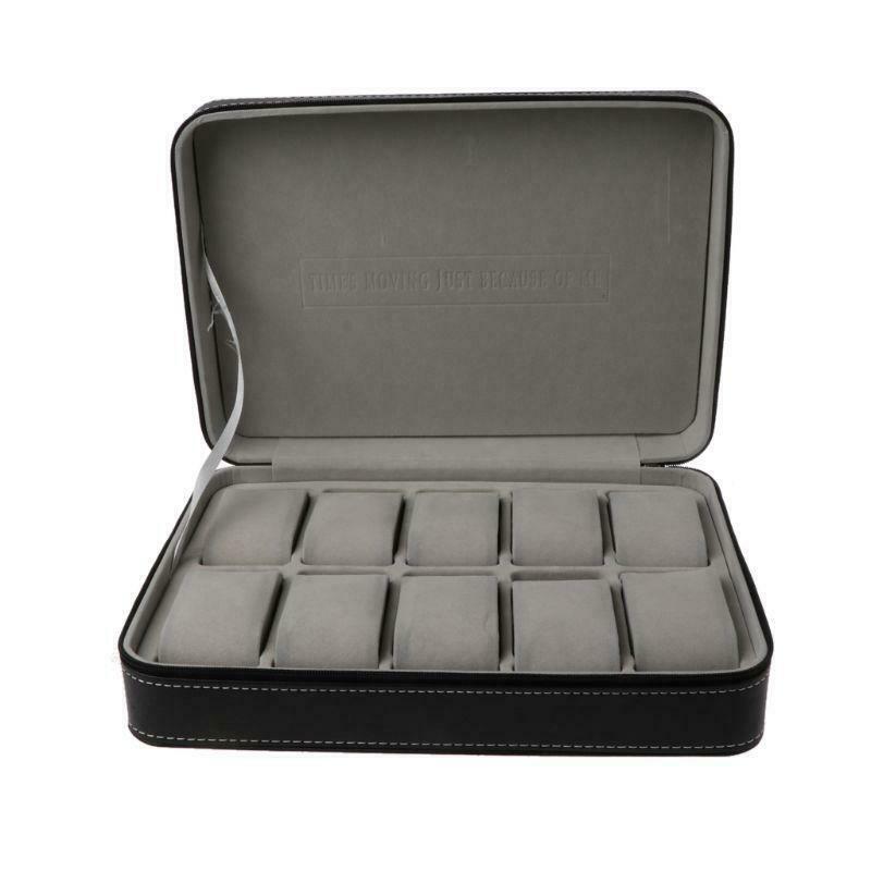 10 Slots Watch Zipper Travel Box Leather Display Case Organizer Jewelry Storage
