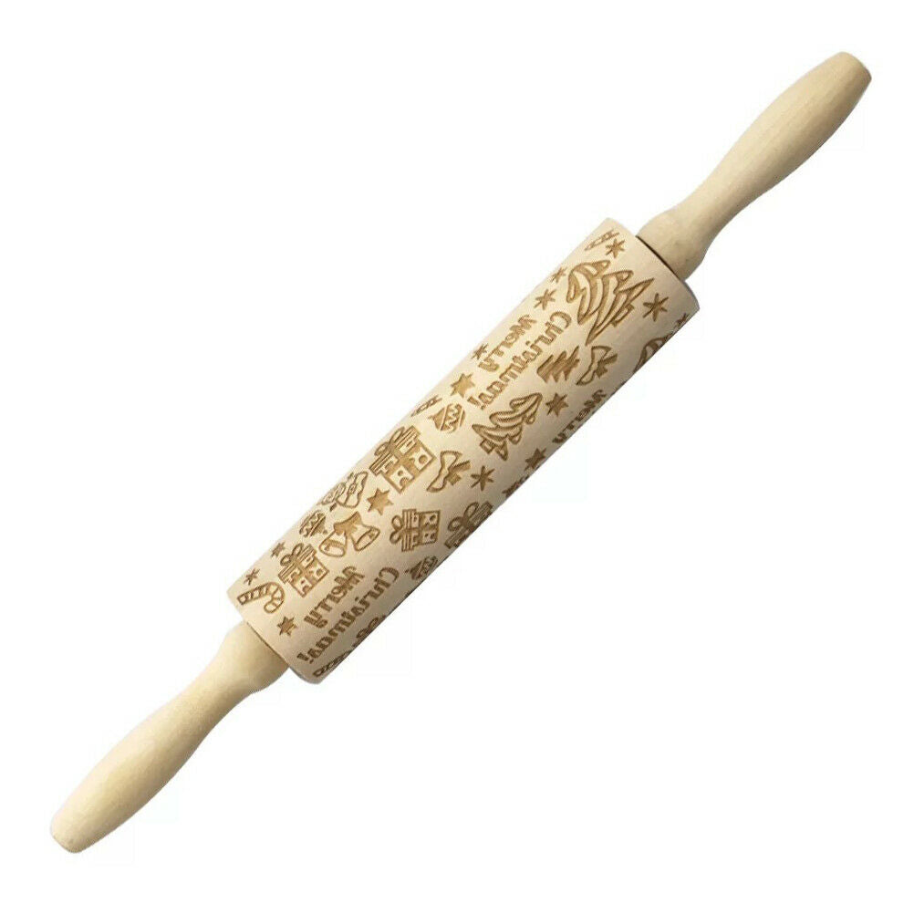 Natural Wood Wooden Embossing Christmas Rollers Rolling Pin for Baking Tools