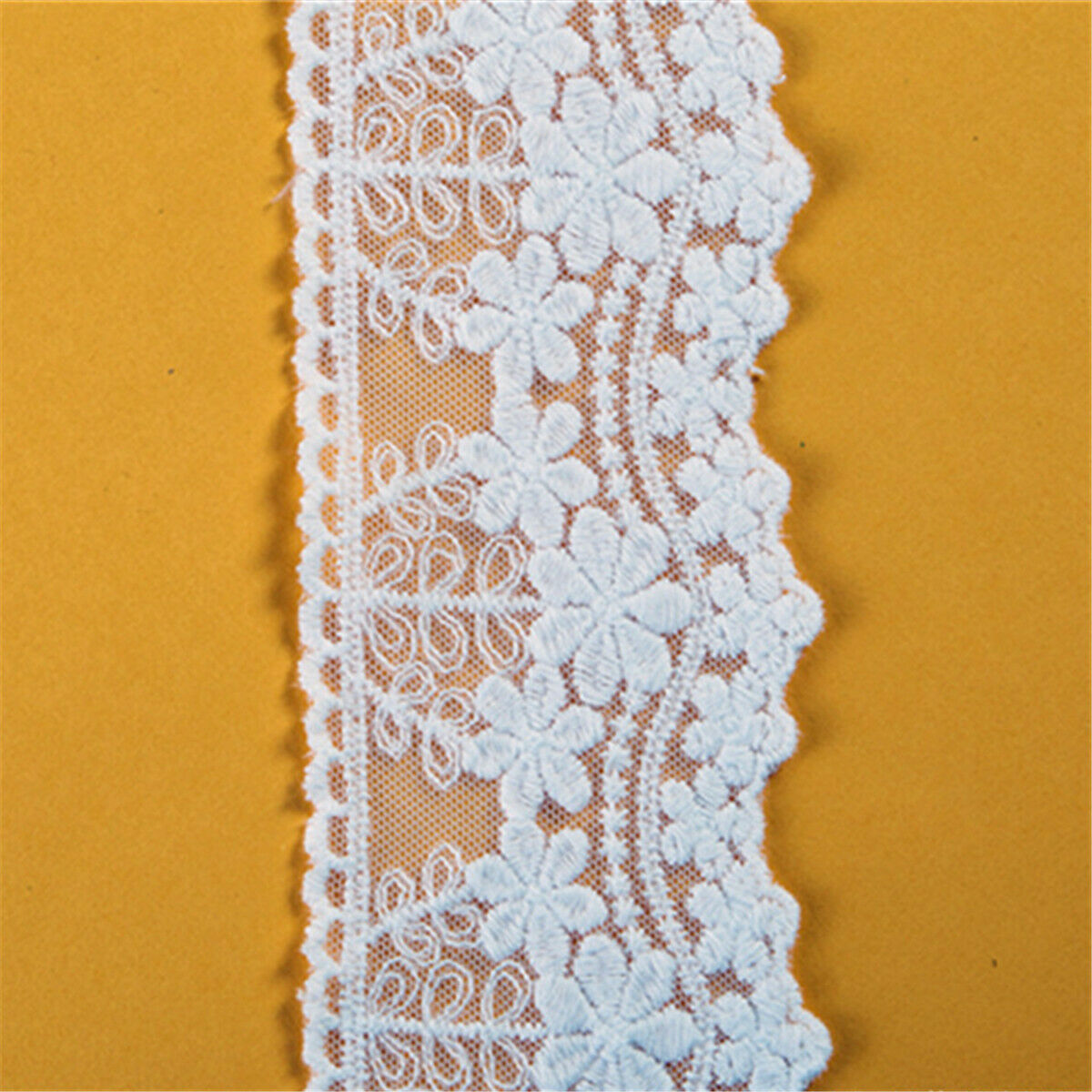 1Yard White Floral Trims Embroidery  Lace Fabric Wedding Dress 7CM Width Sewing