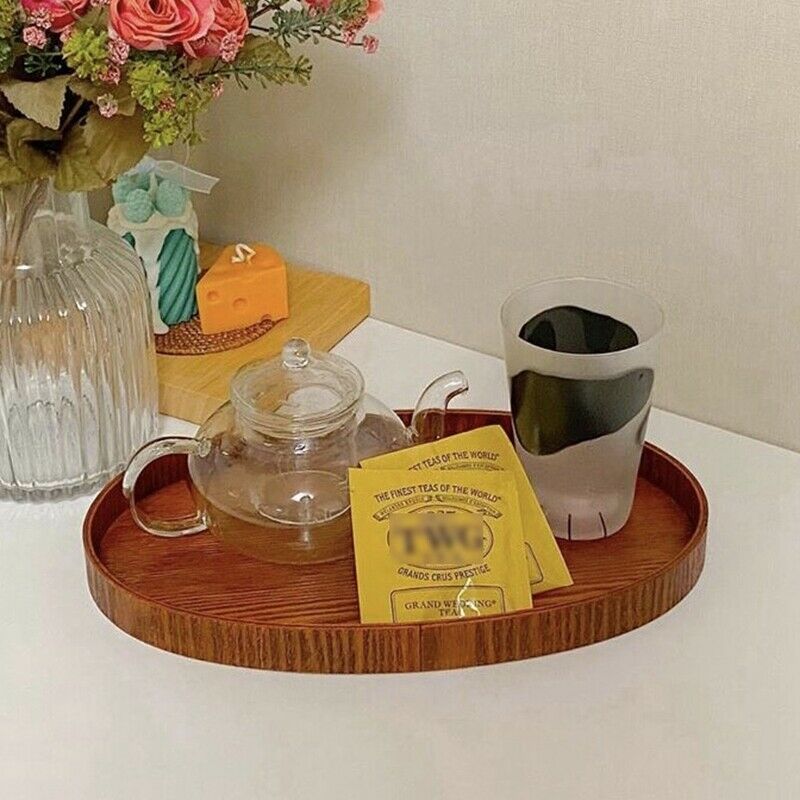 Oval Wooden Serving Tray Dinner Display Tray Tea Bar Breakfast Dessert Food E2Y2