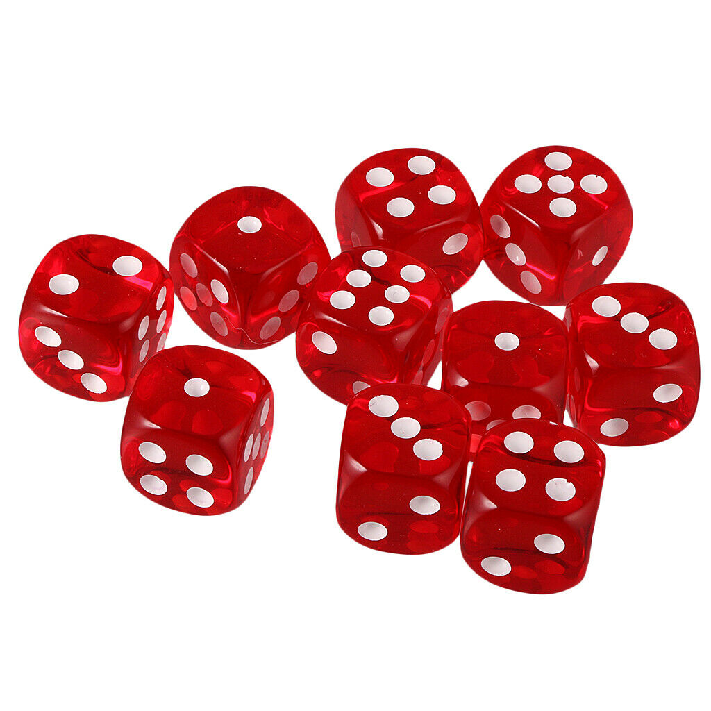 10 Packs Acrylic Six Side Spot Dices 16mm Square Dice for TRPG DND Game