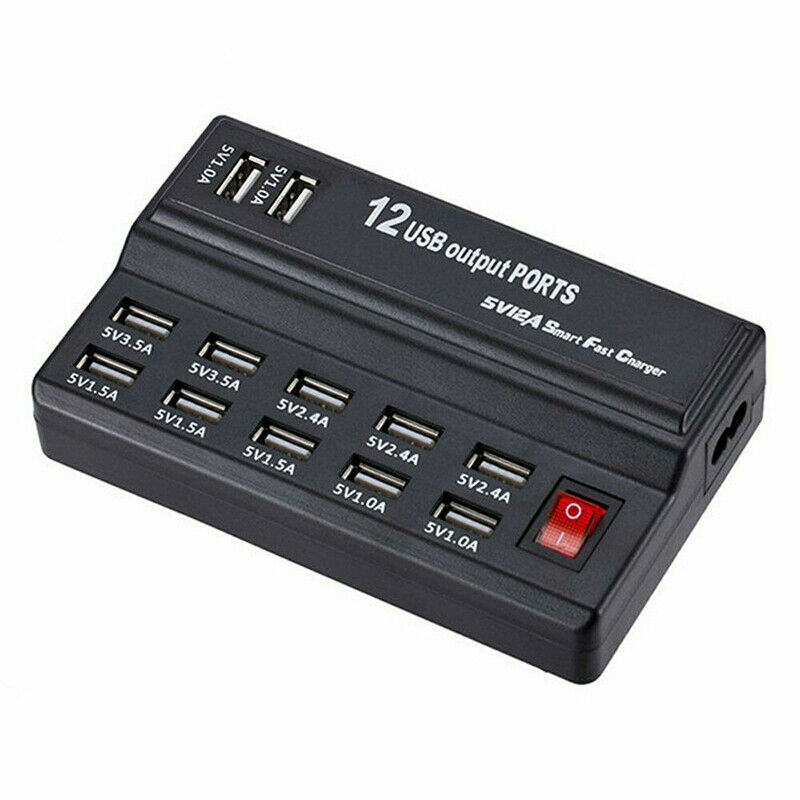 Multi 12-Ports USB Phone Charger Socket Fast Charging Station Hub Wall Adapter