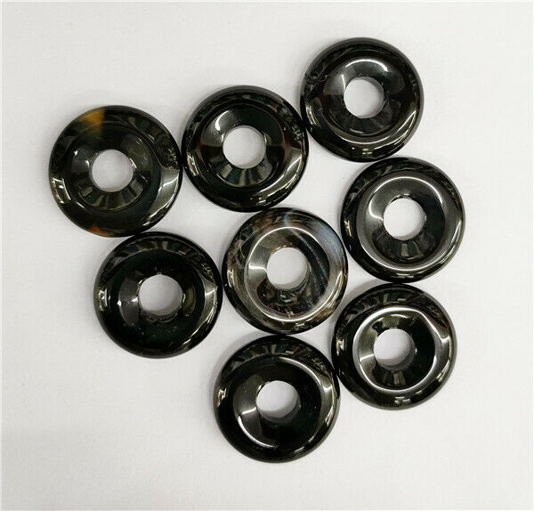 8Pcs 18mm Black Agate Round Donuts Pendant Bead Jewelry Necklace Making HH241
