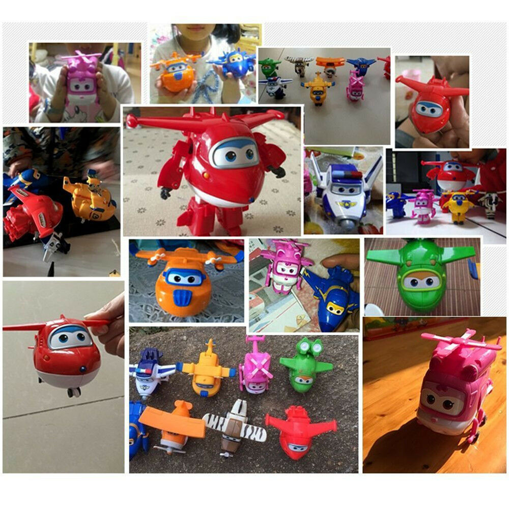 8PCS TV Animation Super Wings Transforming Plane Mini Toys Characters kids Retro