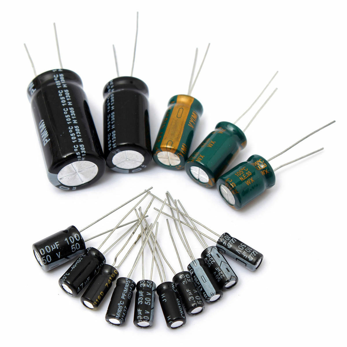 1uF to 2200uF 15 Values Electrolytic Capacitor 120pc Assortment Kit