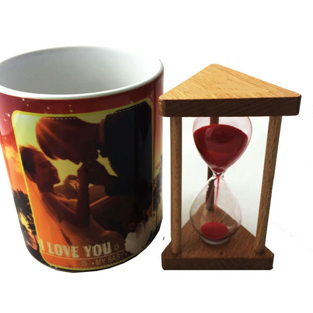 Wooden Frame Sandglass Hourglass Sand Timer Clock Home - Red Sand