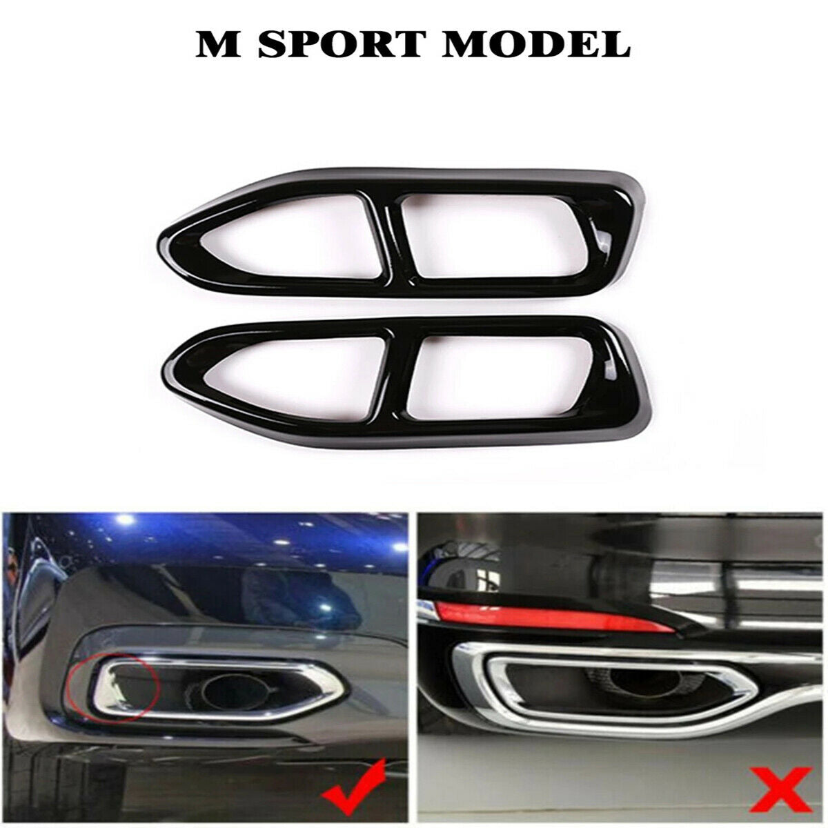 2x Black Car Stainless Exhaust Pipe Cover For BMW 7 Series G11 G12 16-18 M Style