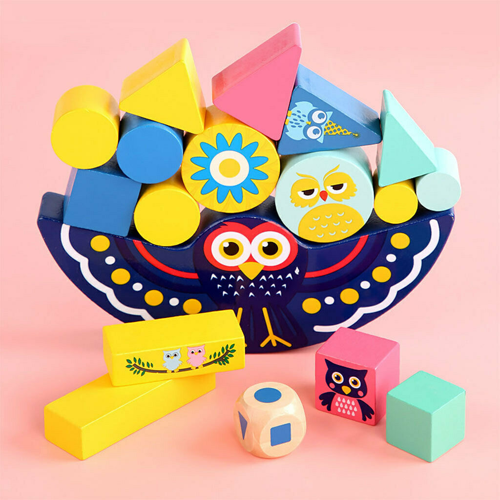 Kids Montisorri Wooden Owl Balance Building Block Game Toys for Boys Girls