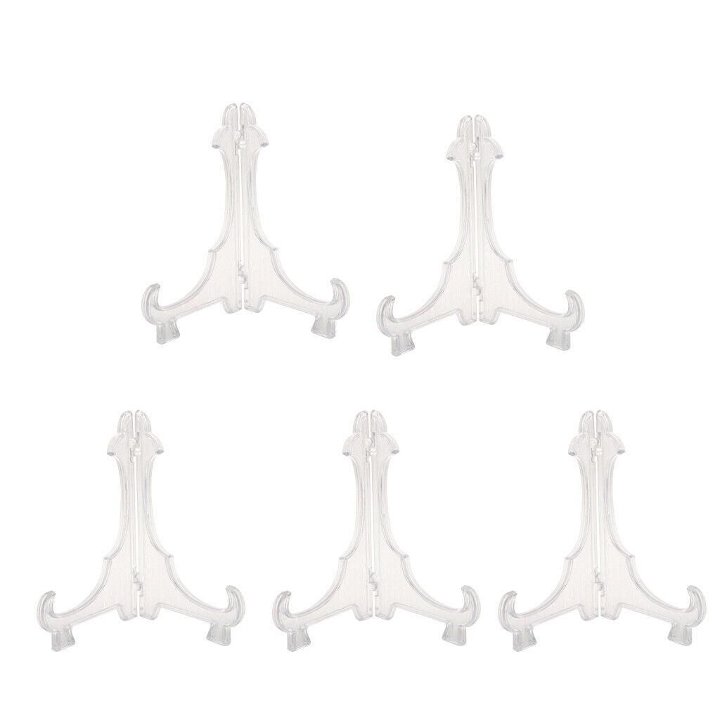 5pcs Plastic Easel Stands Dish Plate Picture Teacake Photo Rack 18cm Clear