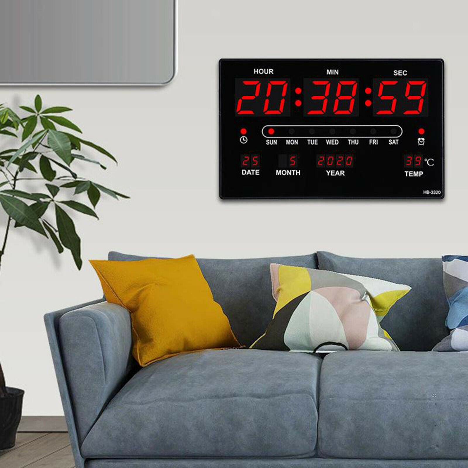 Digital LED Wall Desk Alarm Clock W/ Calendar Temperature Humidity 12H/24H