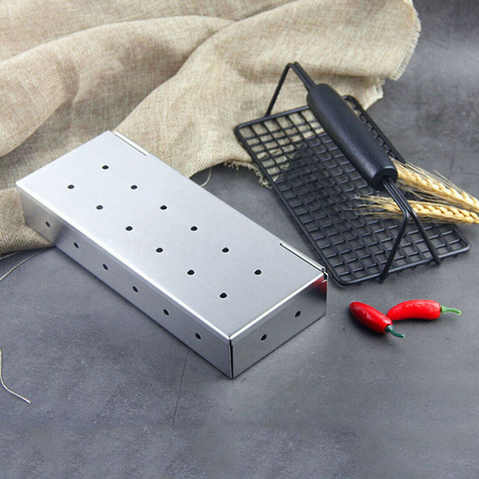 8.8'' Smoke Box for Gas Grill BBQ Wood Chip Charcoal Smoker Stainless Steel