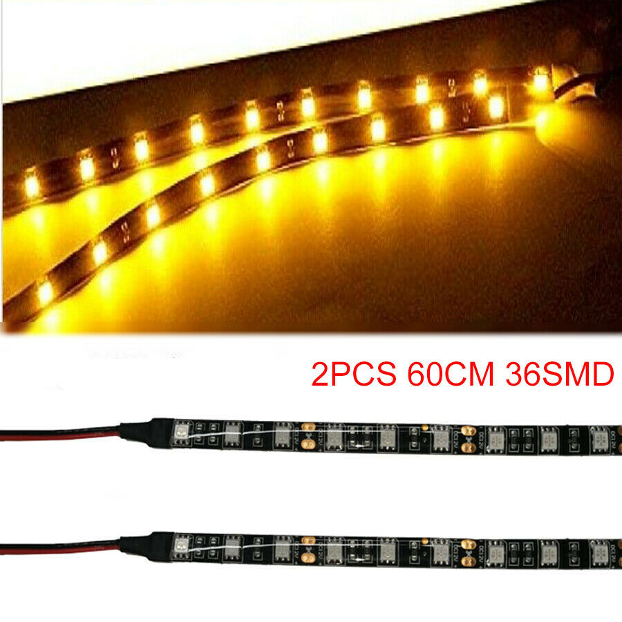 2x Amber 5050 chip 24 inch 36 LED Waterproof Flexible Strip BLACK PCB board