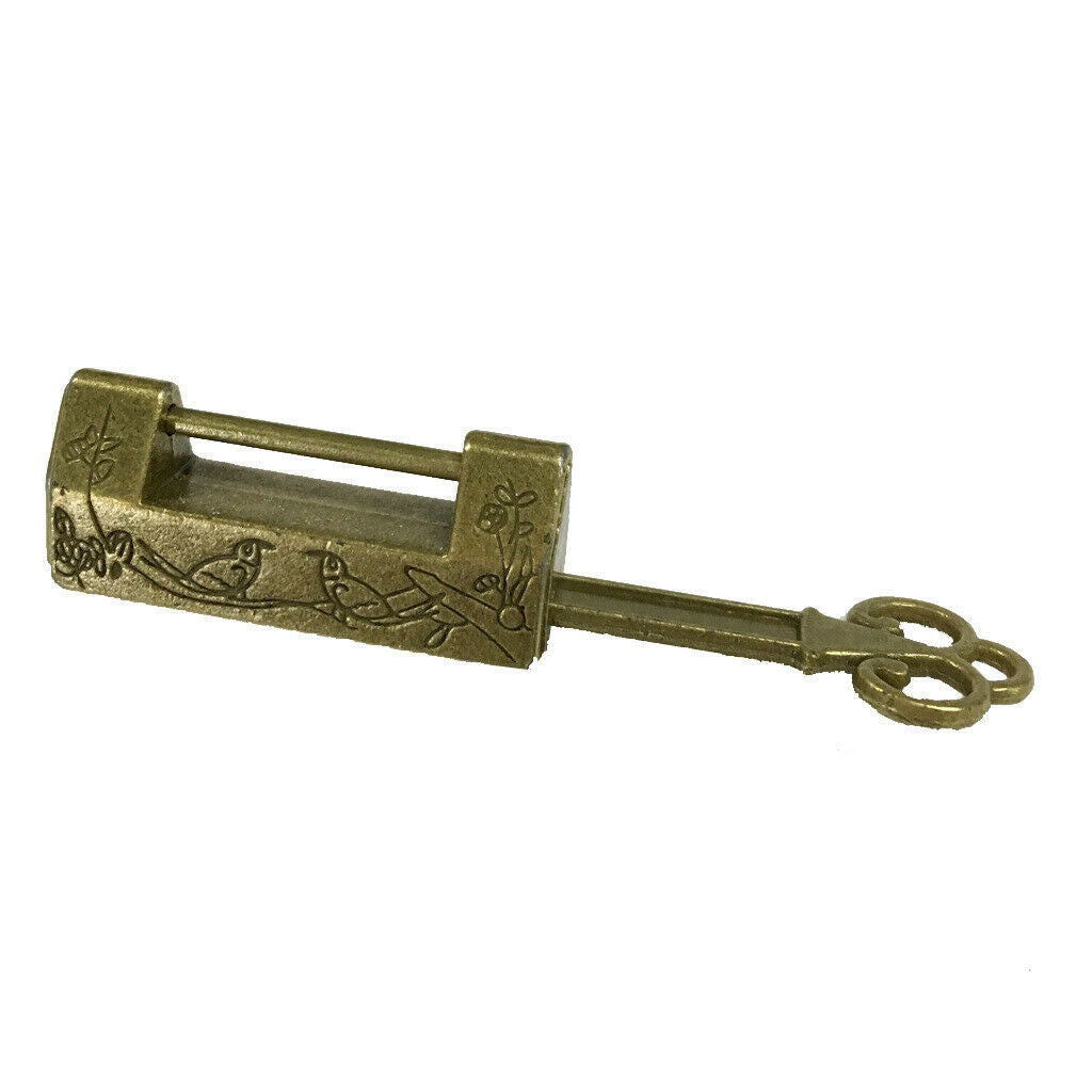 Old Style Alloy Mini Cabinet Door Jewelry Box Padlock Key Chinese Brass Lock