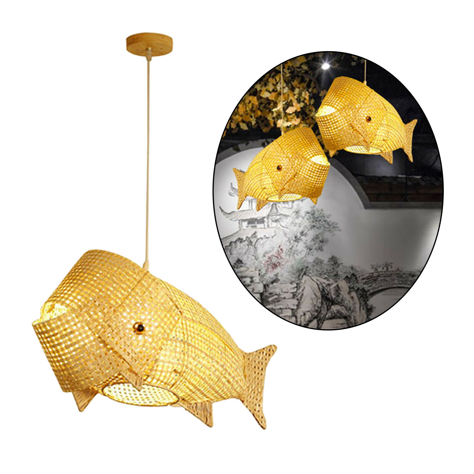 Fish Shaped Bamboo Lampshade Bedroom Office Teahouse Chandelier Lamp Cover