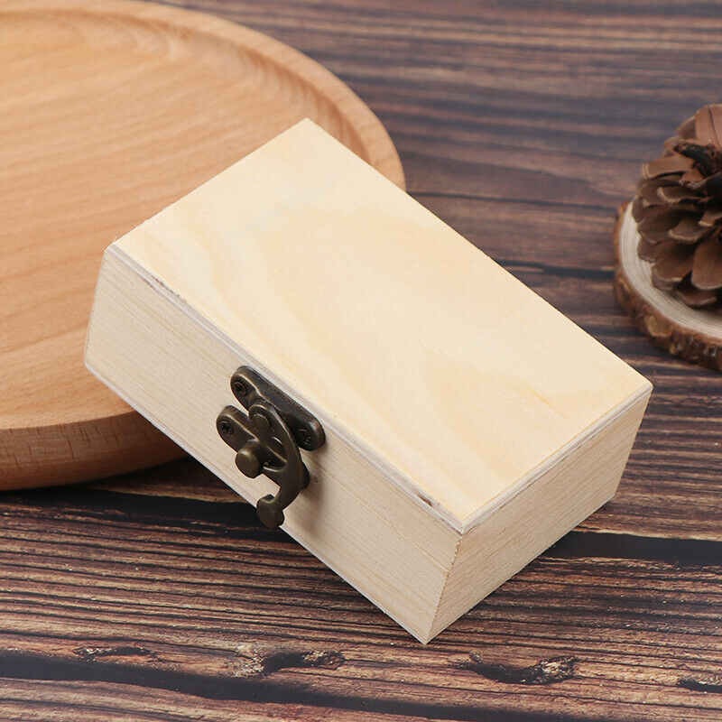 1PC Wooden Box Storage Plain Wood Jewellery Box Case With Lid Lo.l8