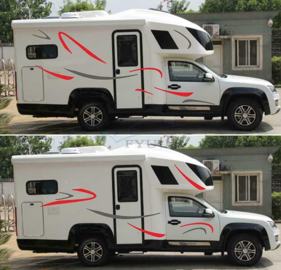 1 Set of Car RV Camper Stripe Graphic Vinyl Stickers Red + Gray Waterproof