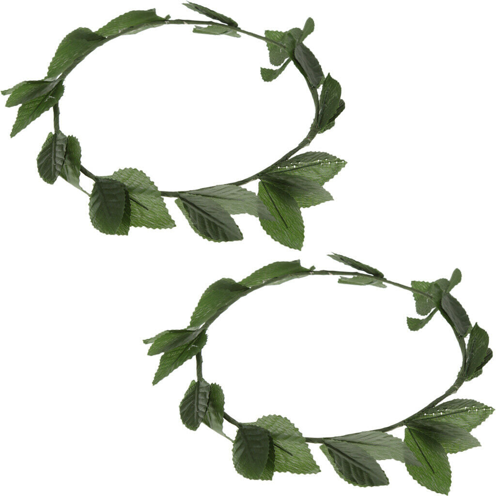 2pcs Greek Roman Goddess Headband Green Leaf Laurel Wreath Headwear Dressing up