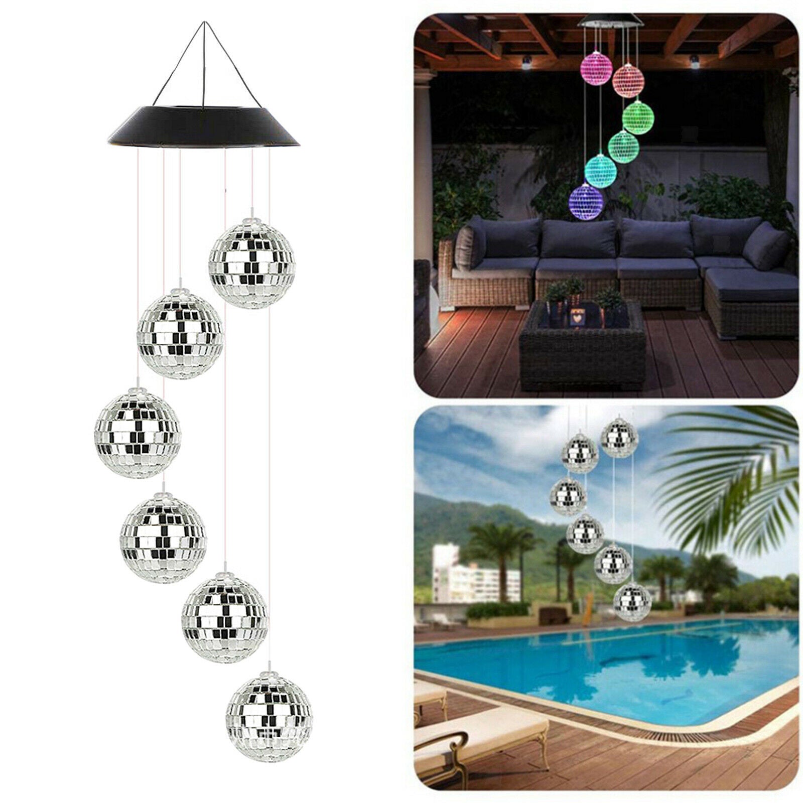 Solar Powered Wind Chimes Color Changing Garland Hanging Light For Outdoor
