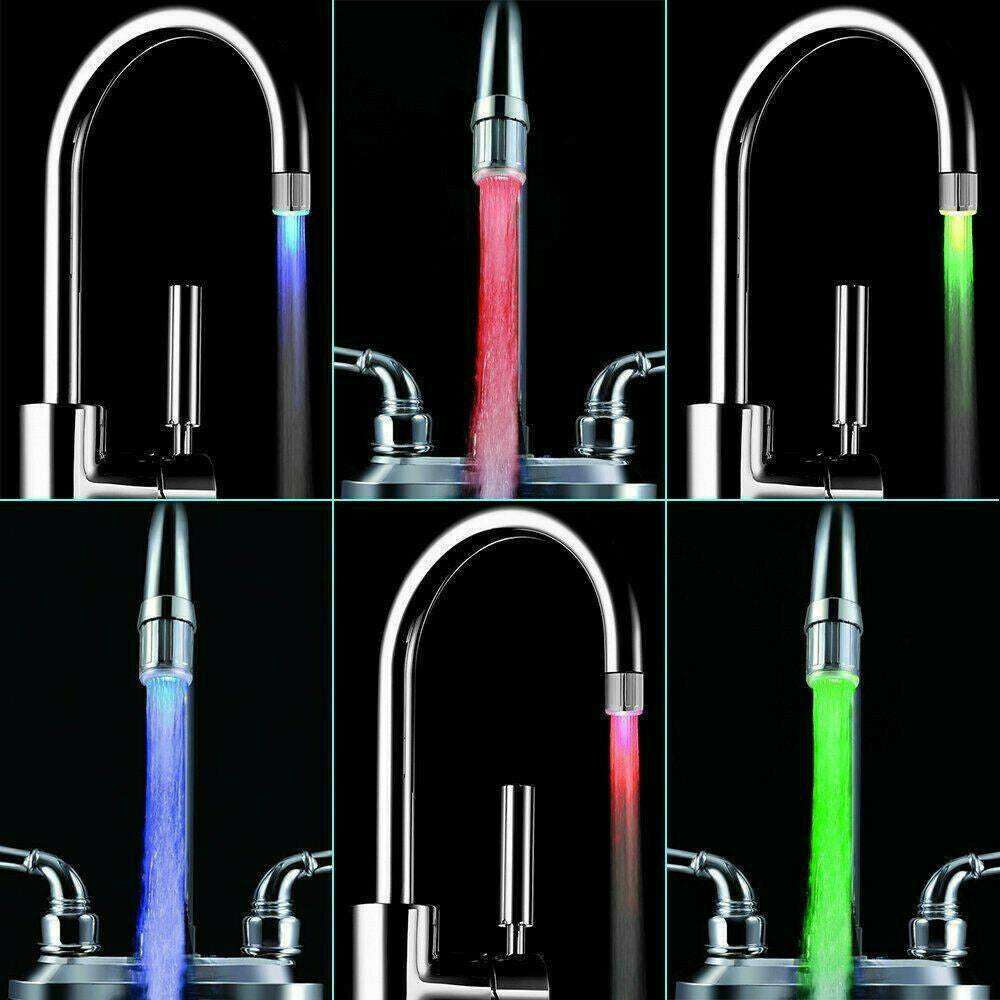 7 Color Changing Temperature Sensor LED Light Glow Water Faucet Stream Tap New