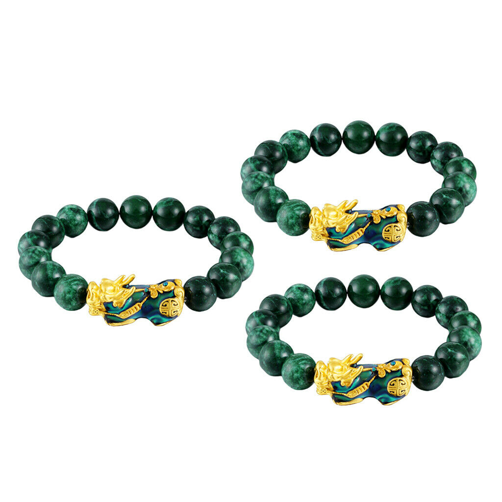 3pack Chinese Feng Shui Obsidian Pixiu Alloy Bracelet Attract Wealth Jewelry