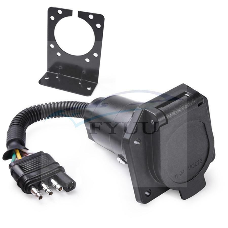 4-Way Flat to 7 Pin Trailer Truck Electric Converter Adaptor Tow Bar Plug Tool