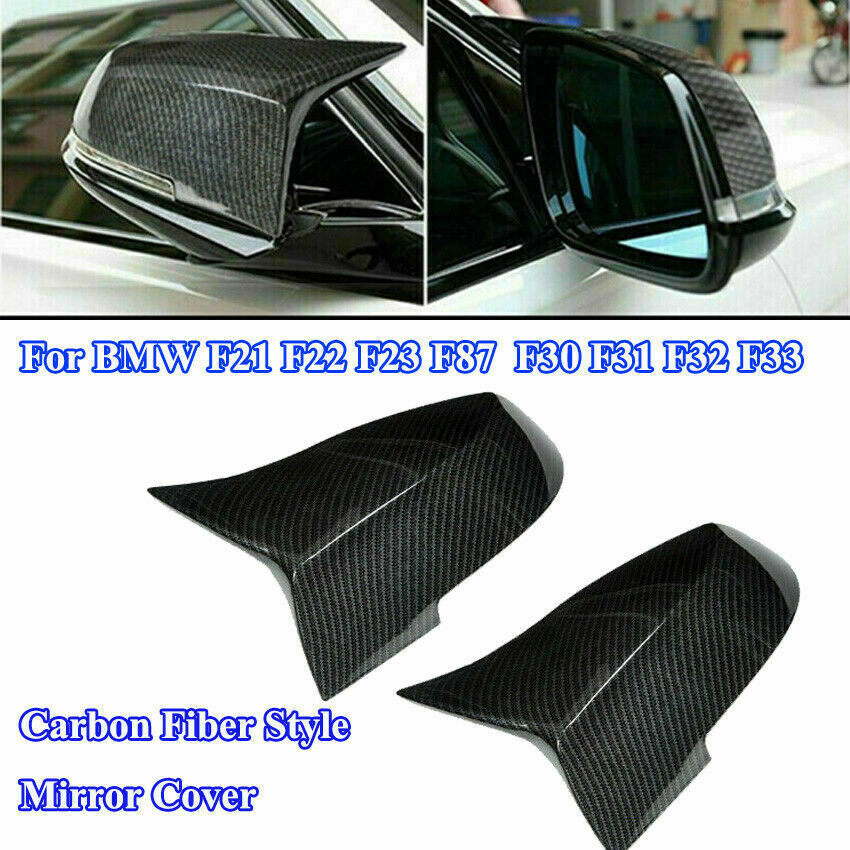 Pair Carbon Fiber Side Mirror Covers Caps FIT BMW 335i 430i 440i M235i xDrive M2