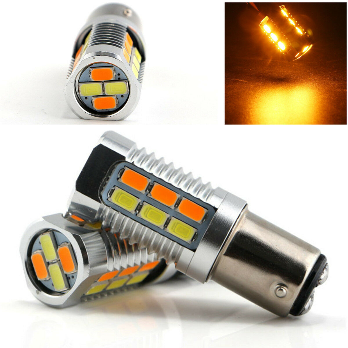 2Pcs Switchback 22LEDs Bulbs 1157/BAY15D SMD Amber Turn Signal /White DRL Light