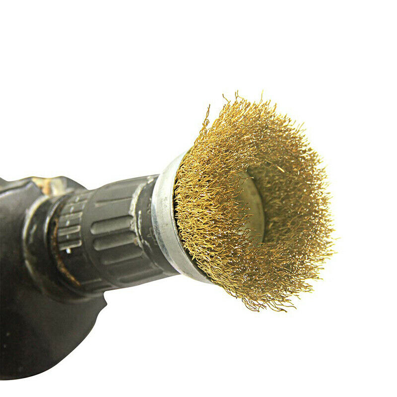 9Pcs Brass Coated Wire Drill Brush Wheel Cup Brush Set 1/4-Inch Shank Rust HN US